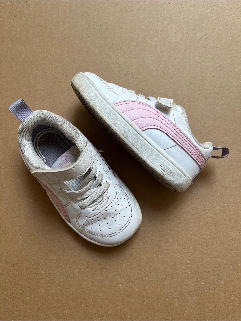 Puma Kids White Light Pink Velcro Elastic Lace Sport Sneakers Size 7T